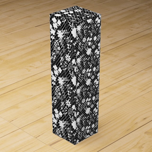 Flowers on net 01.bx4 Black BG Wine Box (Front)