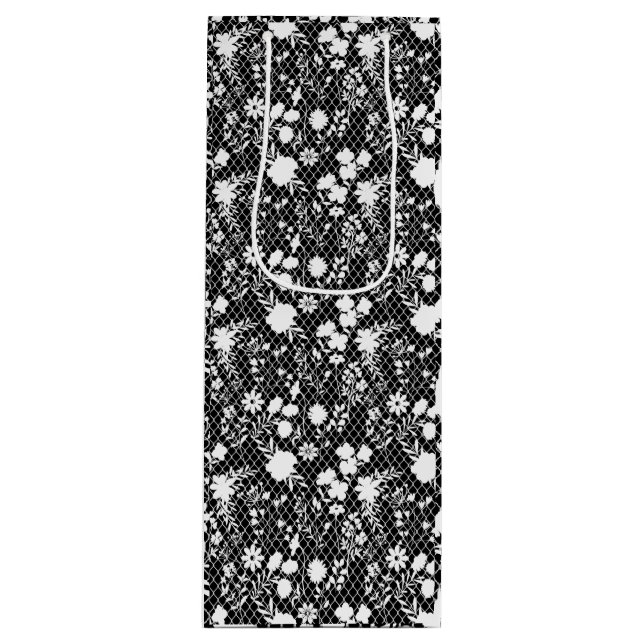 Flowers on net 01.bx4 Black BG Wine Gift Bag (Front)