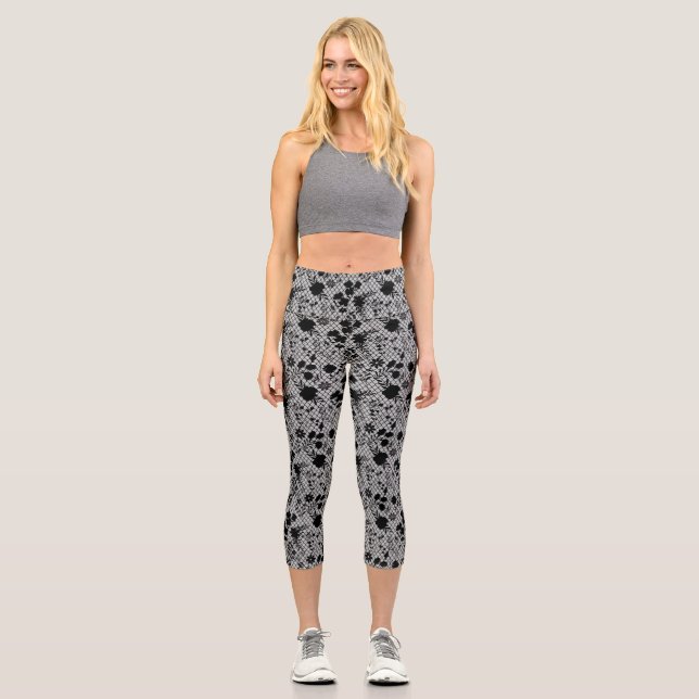 Flowers on net 01.wx4 Grey BG Capri Leggings (Front)