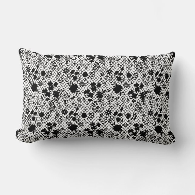 Flowers on net 01.wx4 White BG Lumbar Pillow (Front)