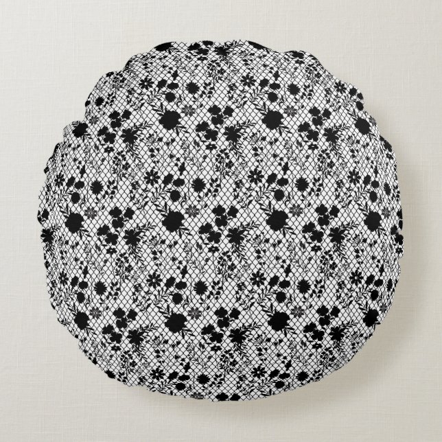 Flowers on net 01.wx4 White BG Round Pillow (Front)