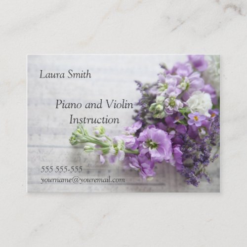 flowers on old music business card