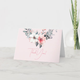 Flowers on Pale Pink, Your Logo QR Code Bus. Name Thank You Card