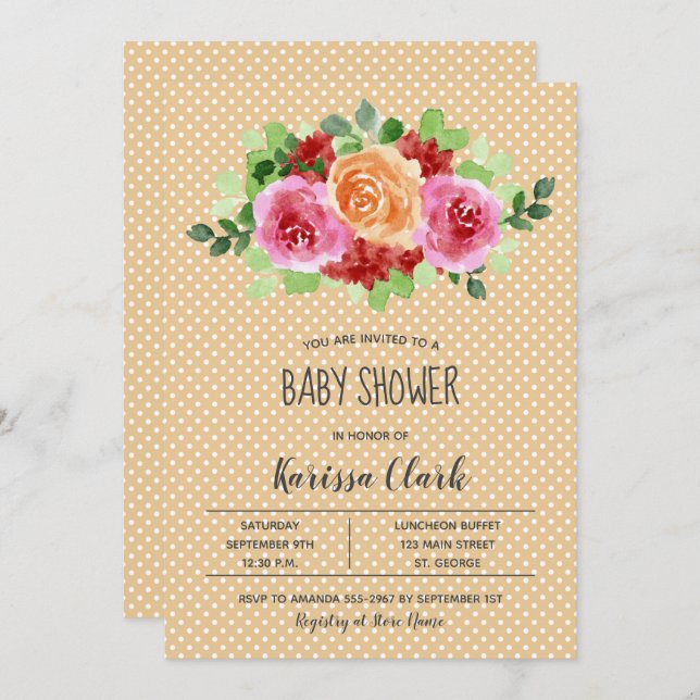 Flowers on Peach Unisex Baby Shower Invites (Front/Back)