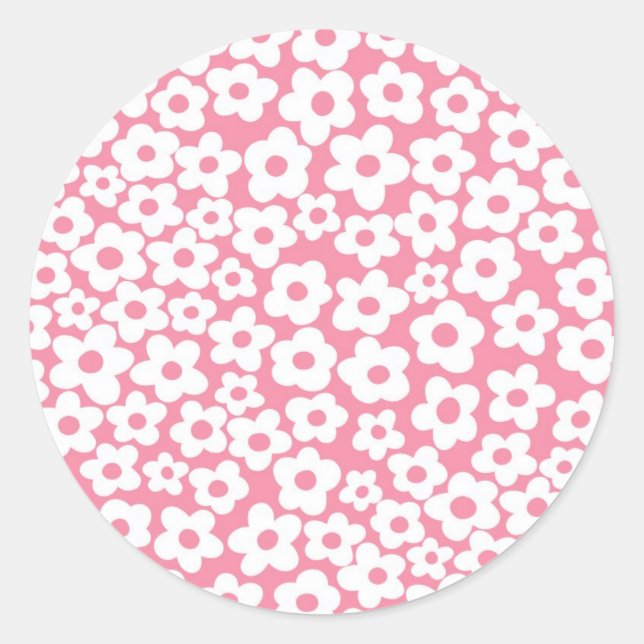 Flowers on pink classic round sticker (Front)