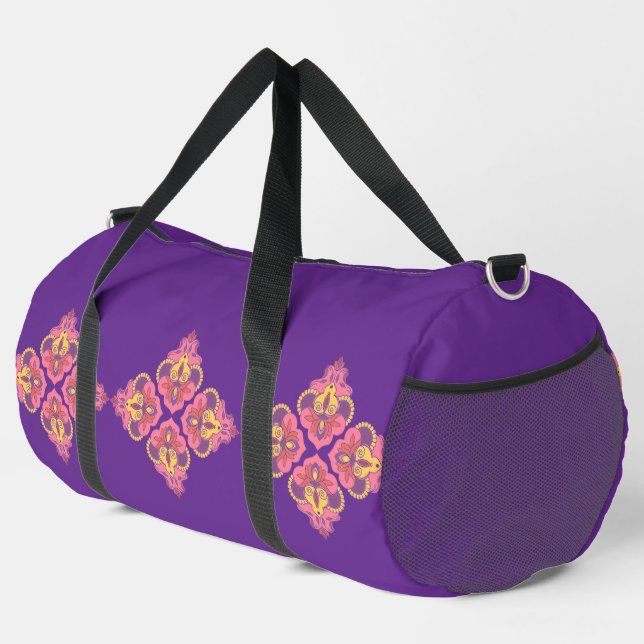 Flowers on Purple Large Duffle Bag (Right Corner)