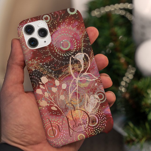 Flowers on red-gold circles design iPhone case (Creator Uploaded)