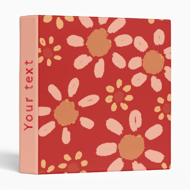 Flowers on Red Illustration 3 Ring Binder (Front/Spine)