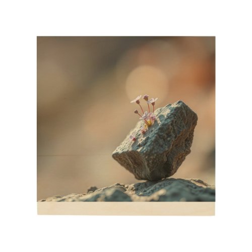 Flowers on Rock Wood Wall Art