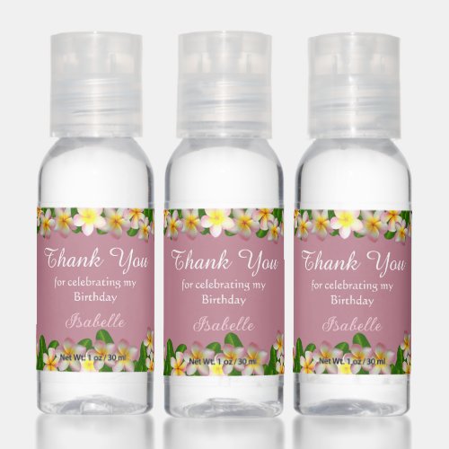 Flowers on rose gold Thank You Birthday favor Hand Sanitizer