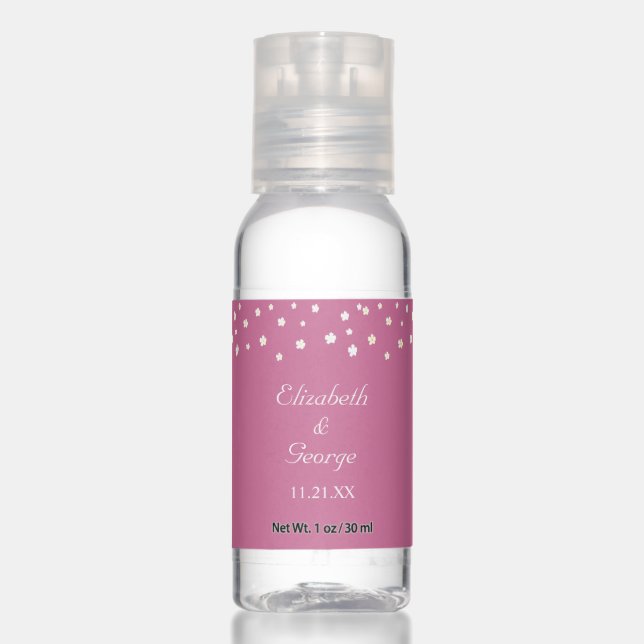 Flowers on Rose Gold Wedding Favor Hand Sanitizer (Front)