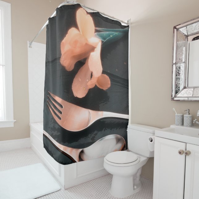 Flowers on Slate, version 4 Shower Curtain (In Situ)