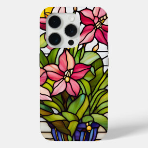 Flowers on Stained Glass iPhone 15 Pro Case