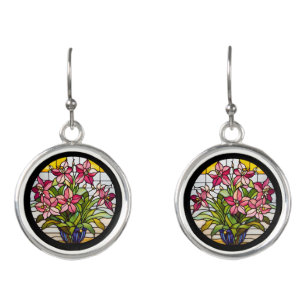 Flowers on Stained Glass Earrings