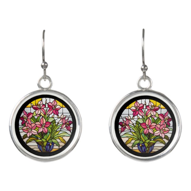 Flowers on Stained Glass Earrings (Front)