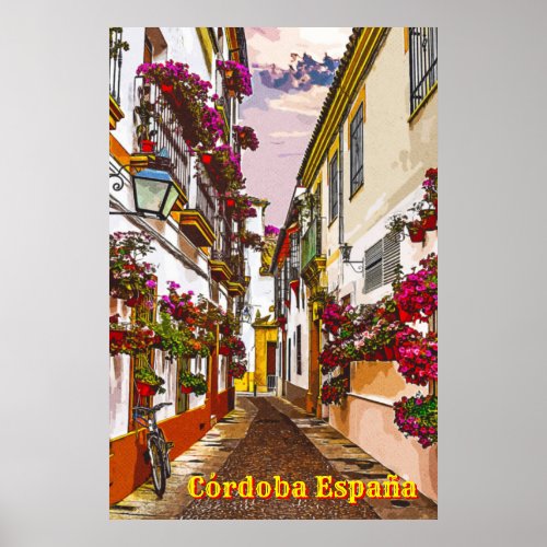 Flowers on the street Cordoba Andalusia Spain Poster