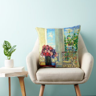 Flowers on the Veranda by Konstantin Gorbatov Throw Pillow