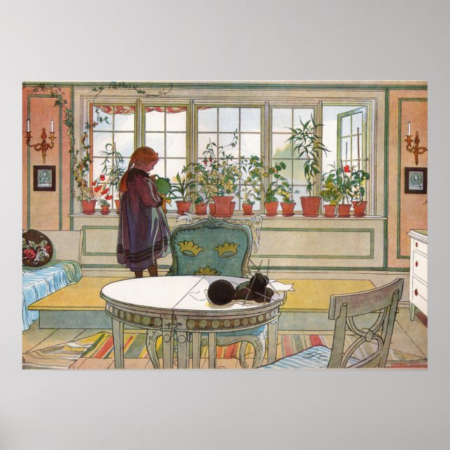 Flowers on the Window Sill by Larsson Poster (Front)
