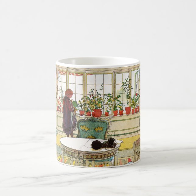 Flowers on the Windowsill by Carl Larsson Coffee Mug (Center)