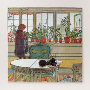 Flowers on the Windowsill by Carl Larsson Jigsaw Puzzle