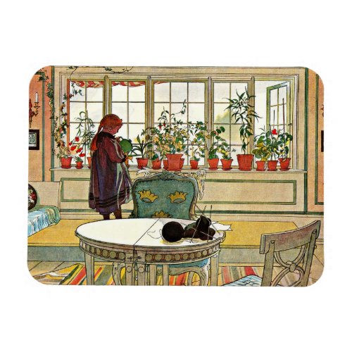 Flowers on the Windowsill by Carl Larsson Magnet