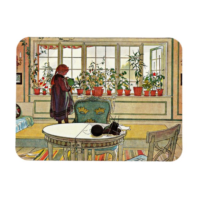 Flowers on the Windowsill by Carl Larsson Magnet (Horizontal)