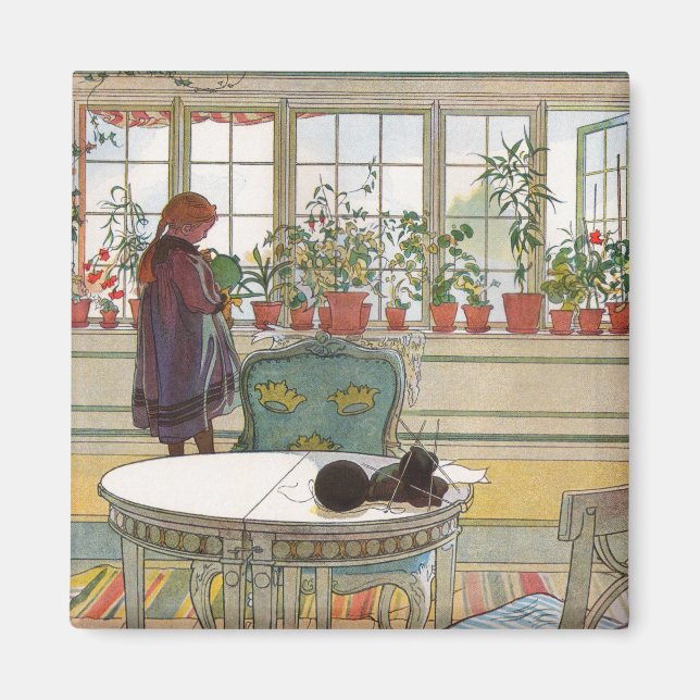 Flowers on the Windowsill by Carl Larsson Magnet (Front)