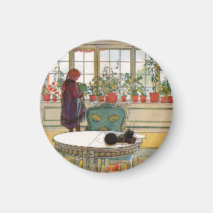 Flowers on the Windowsill by Carl Larsson Magnet