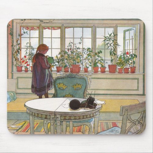 Flowers on the Windowsill by Carl Larsson Mouse Pad