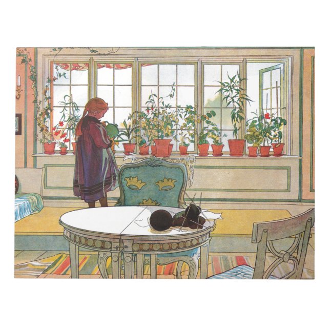 Flowers on the Windowsill by Carl Larsson Notepad (Front)