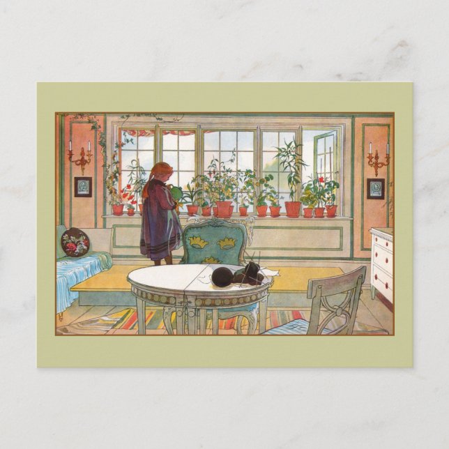 Flowers on the Windowsill by Carl Larsson Postcard (Front)