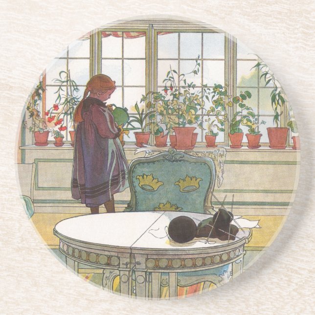 Flowers on the Windowsill by Carl Larsson Sandstone Coaster (Front)