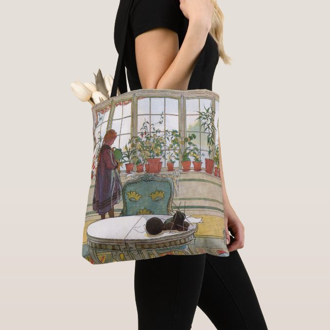 Flowers on the Windowsill by Carl Larsson Tote Bag (Close Up)