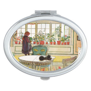 Flowers on the Windowsill by Carl Larsson Vanity Mirror
