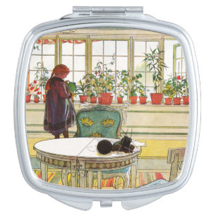 Flowers on the Windowsill by Carl Larsson Vanity Mirror