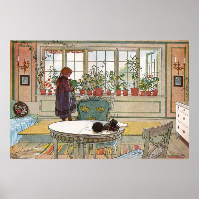 Flowers on the Windowsill, Carl Larsson Poster (Front)