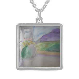 Flowers On The Windowsill  Sterling Silver Necklace
