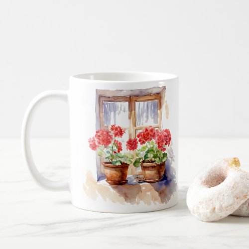 Flowers on window design coffee mug