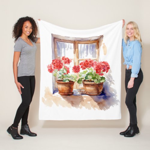 Flowers on window design fleece blanket