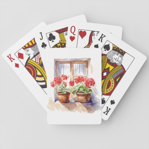Flowers on window design playing cards