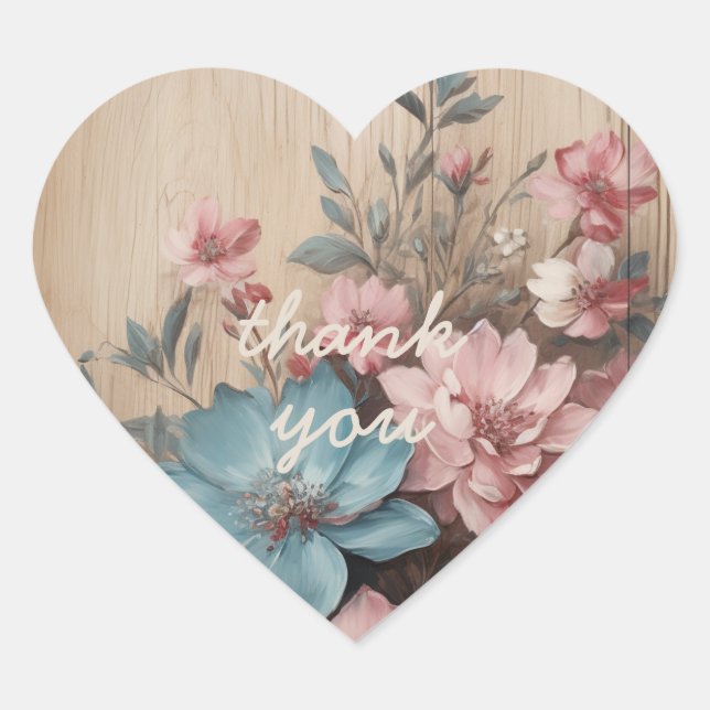Flowers on Wood Journaling Spots Card Decor Heart Sticker (Front)