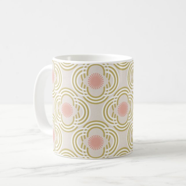 Flowers or eyes - neutral gold and pink coffee mug (Front Left)