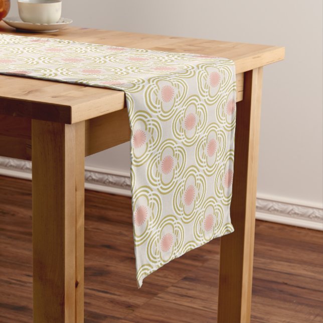 Flowers or eyes - neutral gold and pink long table runner (In Situ)