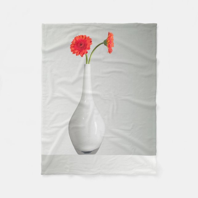 Flowers | Orange Gerbera in Vase Fleece Blanket (Front)