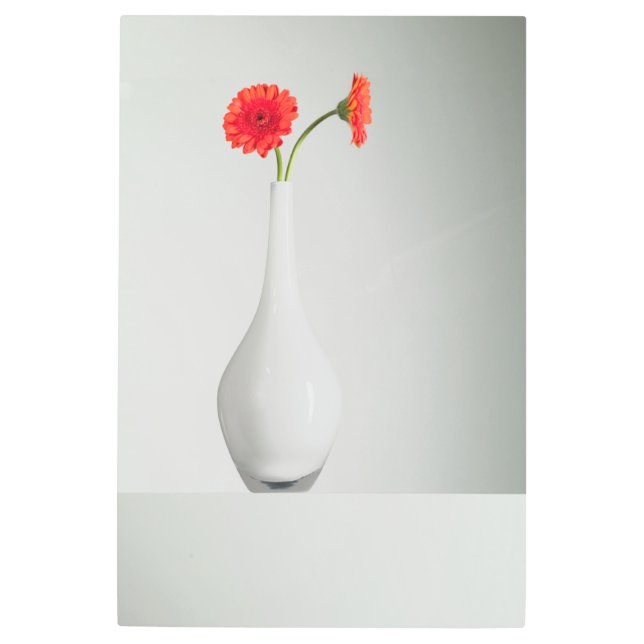 Flowers | Orange Gerbera in Vase Metal Print (Front)