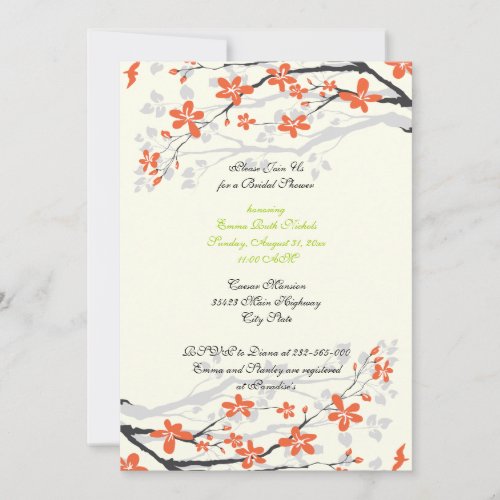 Flowers orange lime green bridal shower invitation