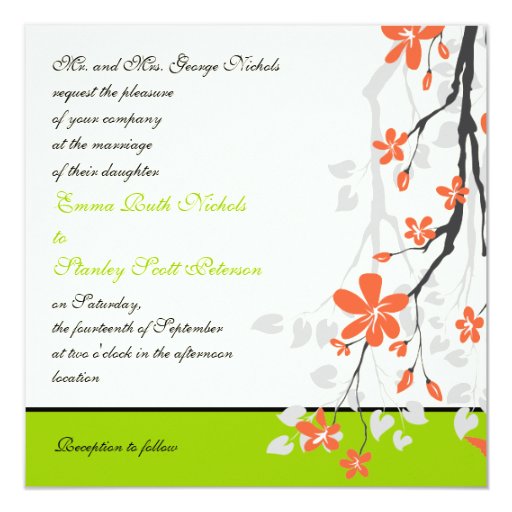 Flowers orange lime green wedding invitation | Zazzle