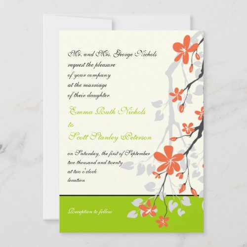 Flowers orange lime green wedding invitation