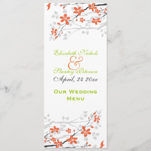 Flowers orange lime green wedding Menu card