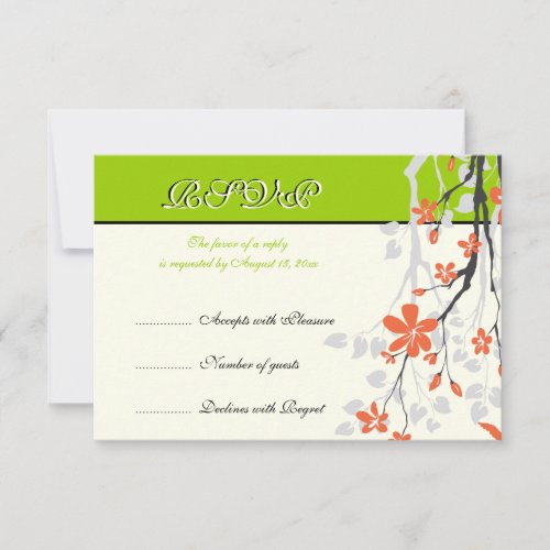 Flowers orange lime green wedding RSVP card